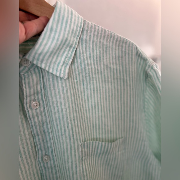 Panama Jack Men’s 100% Linen Aqua/White striped shirt, Size XL. - Picture 3 of 5